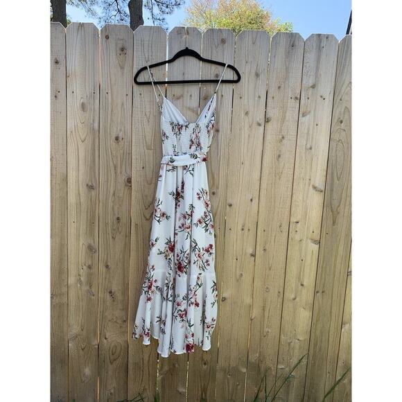 Purple Snow small Floral Ruffle High Low Deep V Dress white‎ spring summer cute - Picture 8 of 9